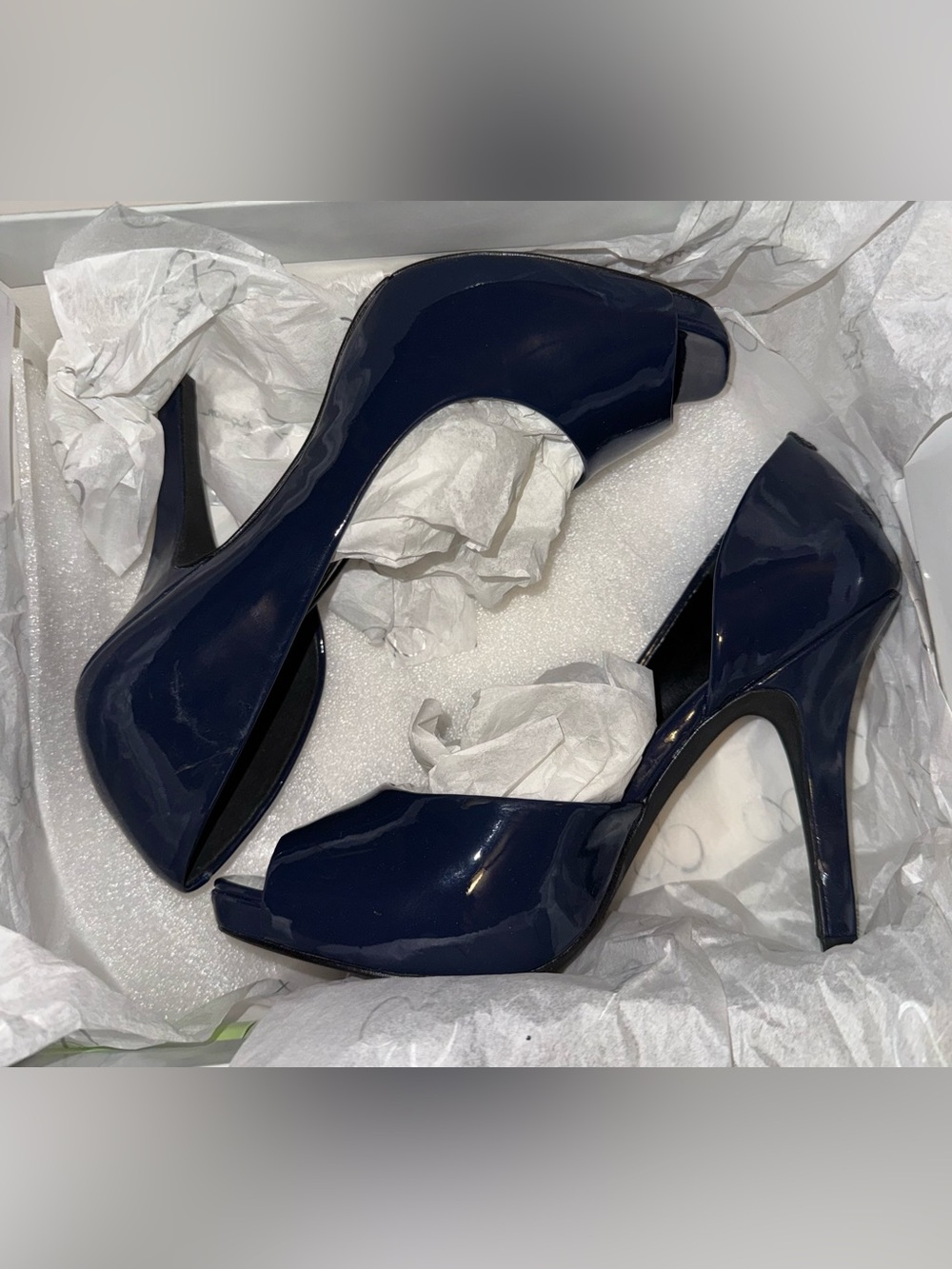 Jessica Simpson Navy Patent Open-Toe Pumps - Picture 9 of 12